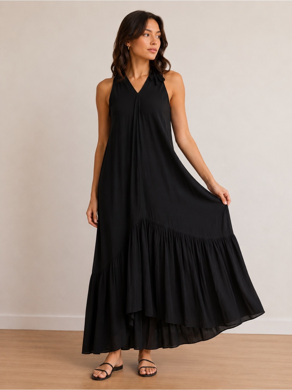 Prologue Black Sleeveless V-Neck Tiered Maxi Dress